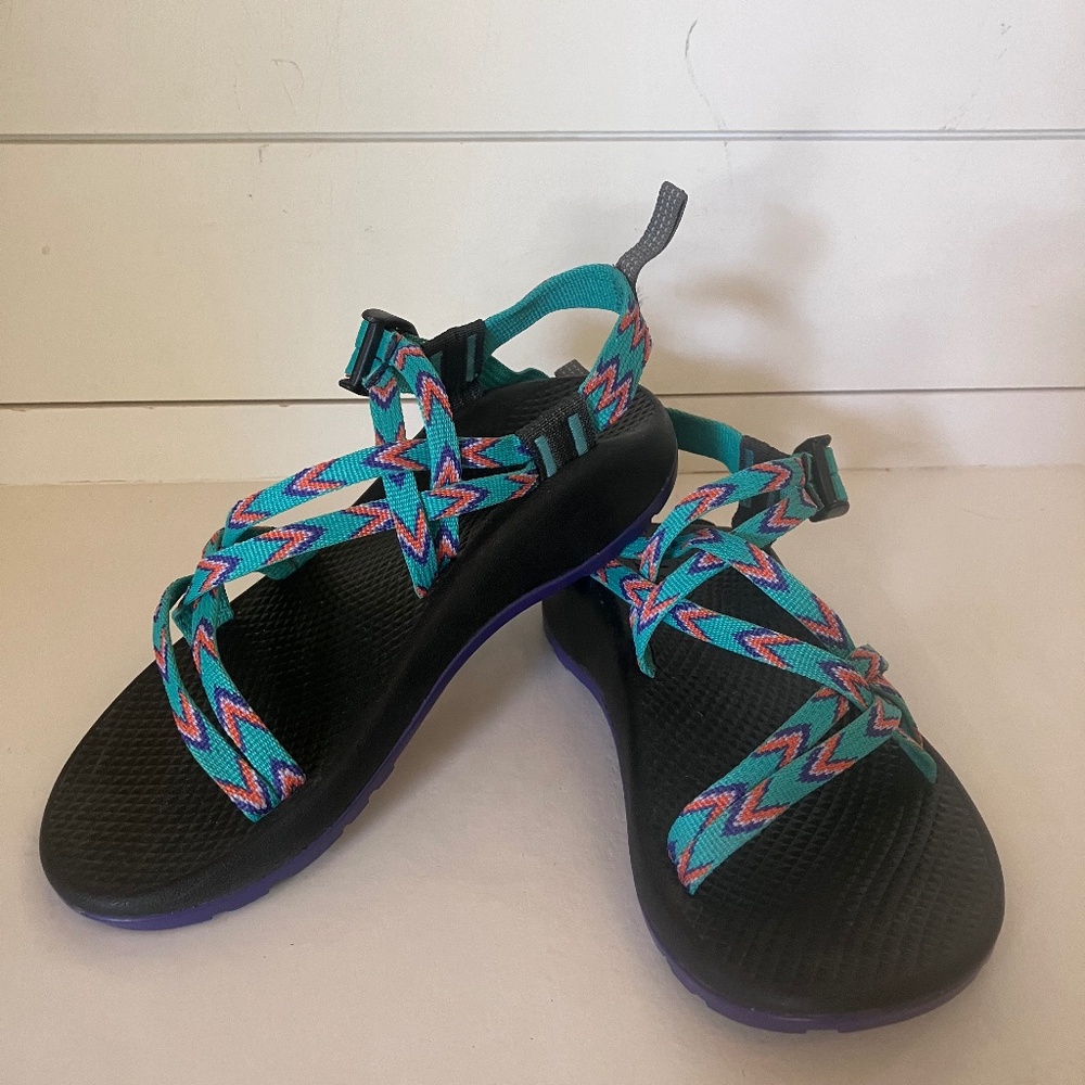 Big Kid's, Size 5 Teal, Pink and Blue Chacos